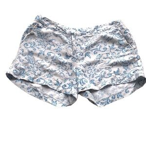 SANDRO linen blend high waist blue floral mosaic print shorts 10
